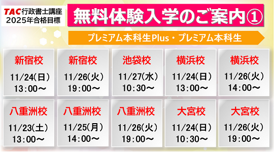 行政書士　プレミアムPlus・プレミアム　11月開講その１